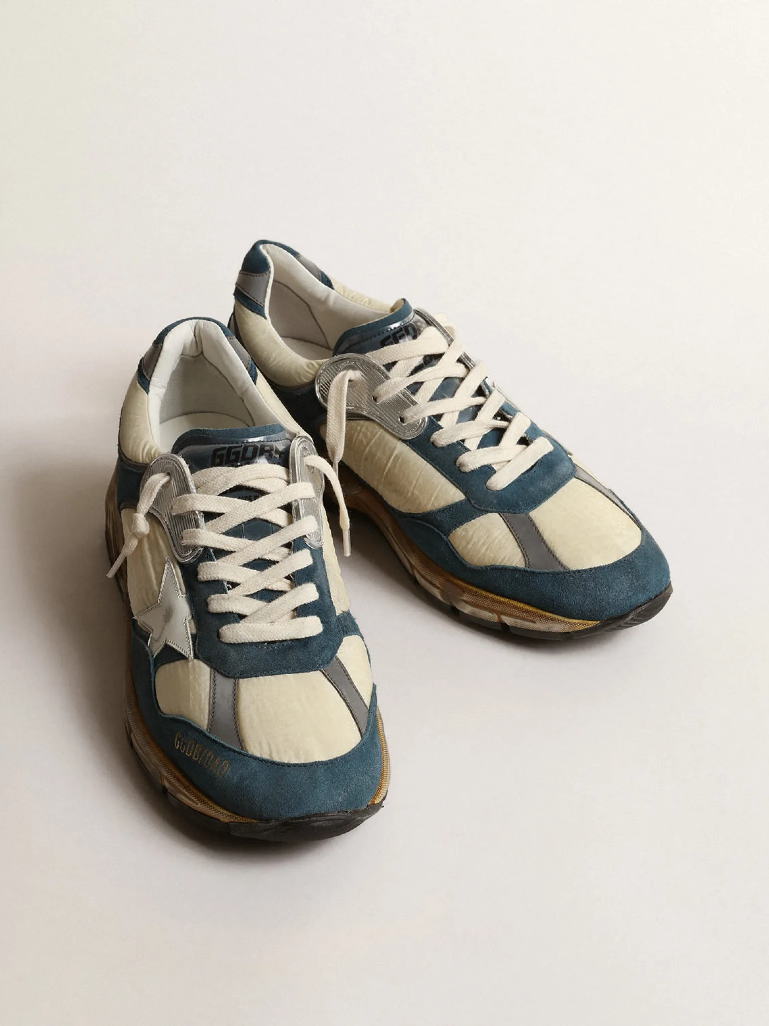 Best Sale Dad-Star Masculino de suede azul petróleo, estrela de couro branco Dad-Star
