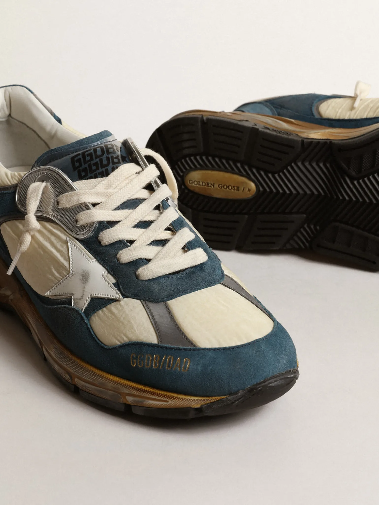 Best Sale Dad-Star Masculino de suede azul petróleo, estrela de couro branco Dad-Star