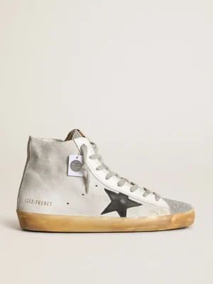 Shop Francy feminino de suede branco com estrela de couro preto MULHER Francy