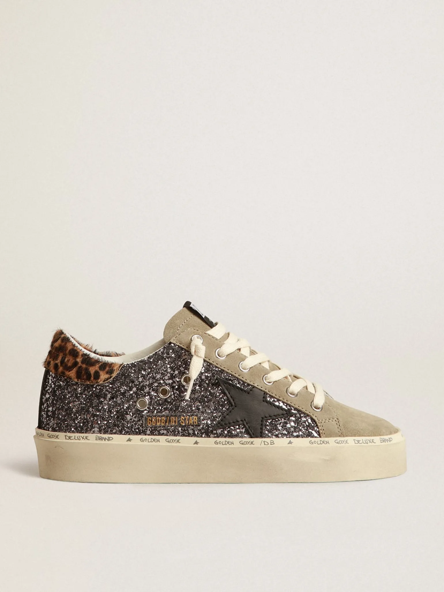 Fashion Hi Star de glitter cinza escuro com estrela de couro preto MULHER Hi Star