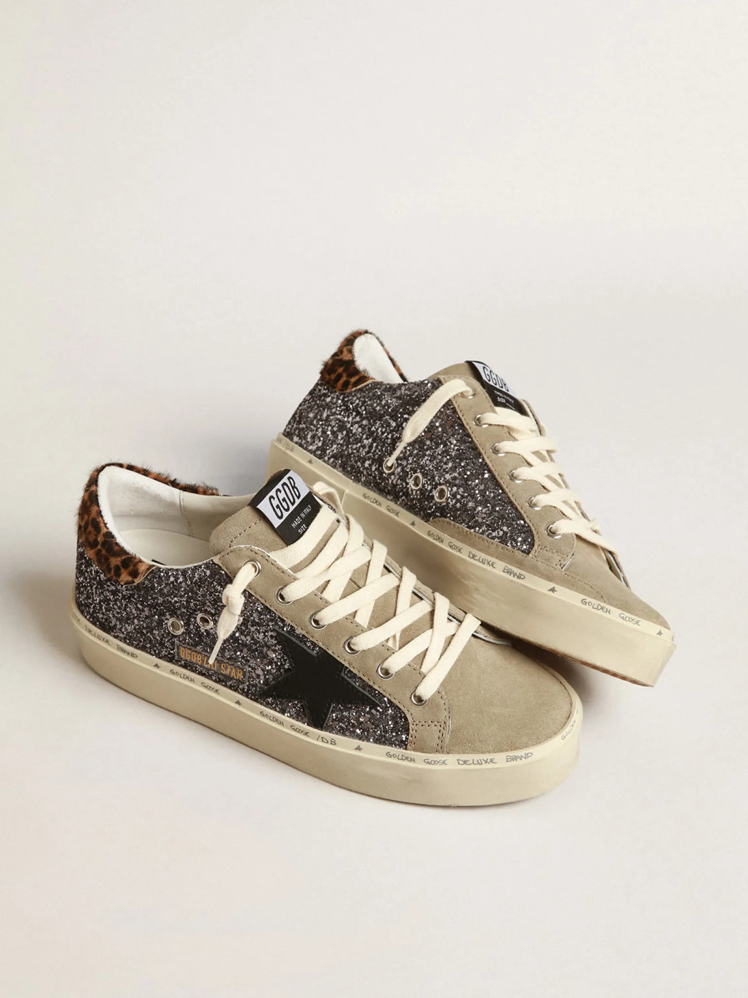 Fashion Hi Star de glitter cinza escuro com estrela de couro preto MULHER Hi Star