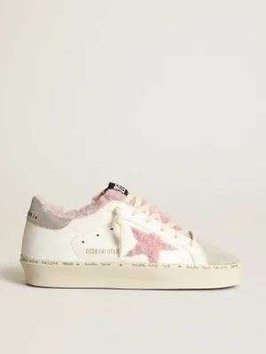 Outlet Hi Star de napa branca com estrela e forro de shearling rosa MULHER Hi Star