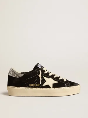Flash Sale Hi Star Feminino de couro preto com talão de glitter prateado MULHER Hi Star