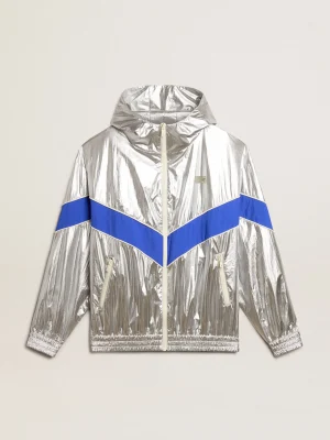Shop Jaqueta corta-vento masculina de tecido técnico prateado Casacos e blusões