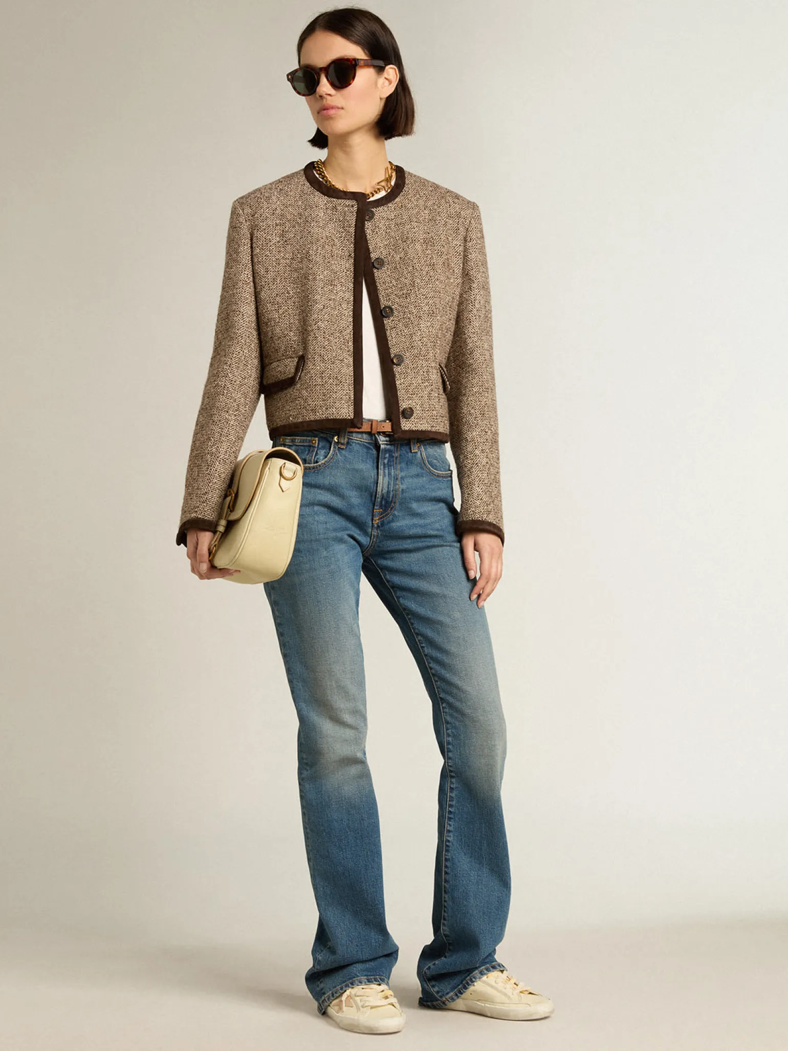 Store Jaqueta cropped marrom com fecho com botões MULHER Casacos e blusões