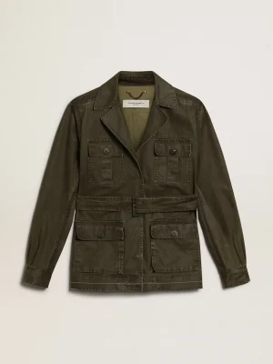Hot Jaqueta safari masculina de lona verde-militar Casacos e blusões