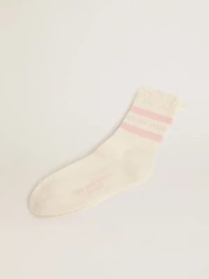 Best Meias brancas com tratamento desgastado com logo e listras rosa bebê MULHER Meias | Meias