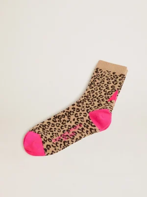 Hot Meias com estampa animal print e fundo areia com detalhes fúcsia MULHER Meias | Meias