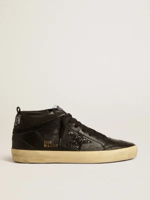 Outlet Mid Star de napa preta com estrela de glitter preto e lista de suede MULHER Mid Star