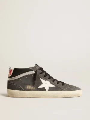 Cheap Mid Star de suede preto com estrela de couro branco e lista prateada Mid Star