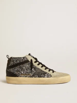 Online Mid Star LTD de glitter preto com estrela e lista de couro preto MULHER Mid Star