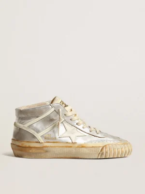 Flash Sale Mid Star Masculino de couro metálico prateado com estrela cor de marfim Mid Star