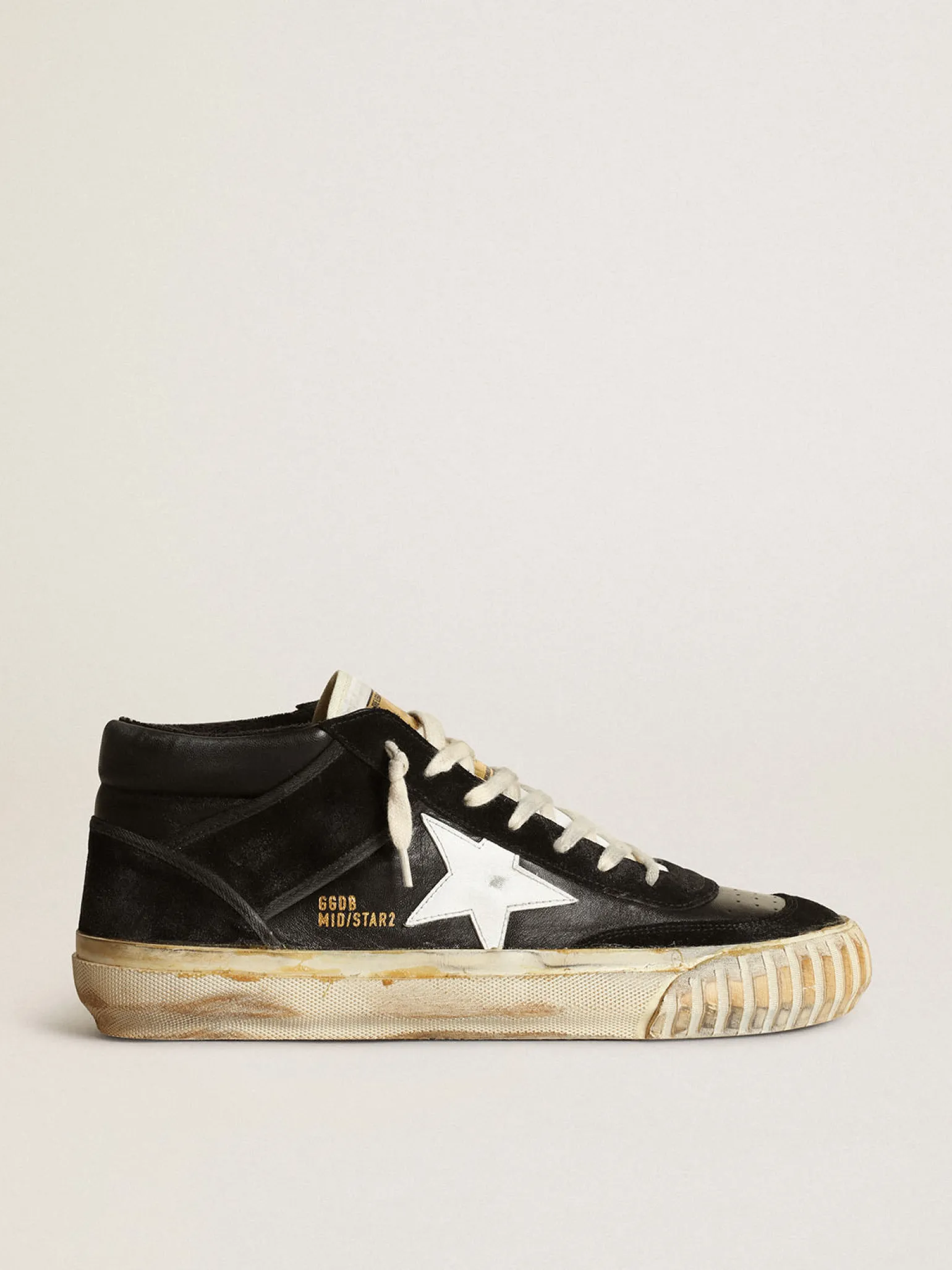 Online Mid Star Masculino de napa e suede pretos com estrela branca Mid Star