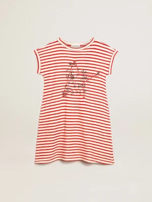Flash Sale Minivestido com listras brancas e vermelhas e bordado na frente Roupas de cima (4-12 years)
