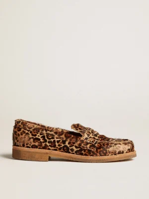 Cheap Mocassim Feminino de couro cavalinho com estampa de leopardo MULHER Sapatos