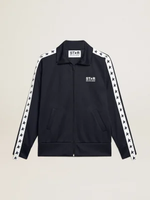 Store Moletom azul-escuro com zíper e fita branca e estrelas em contraste MULHER Moletons