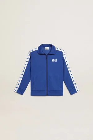 Cheap Moletom com zíper azul com faixa branca e estrelas azuis Roupas de cima (4-12 years)