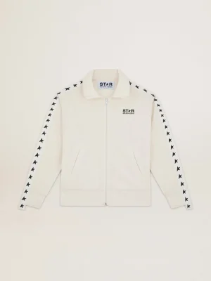 Flash Sale Moletom com zíper feminino branco com faixa branca e estrelas pretas MULHER Moletons