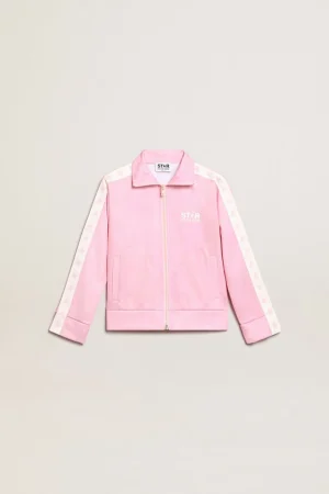 Best Sale Moletom com zíper rosa com faixa branca e estrelas rosa Roupas de cima (4-12 years)