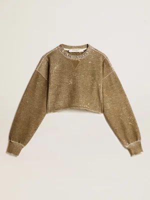 Clearance Moletom cropped de algodão cor de faia efeito vintage MULHER Moletons