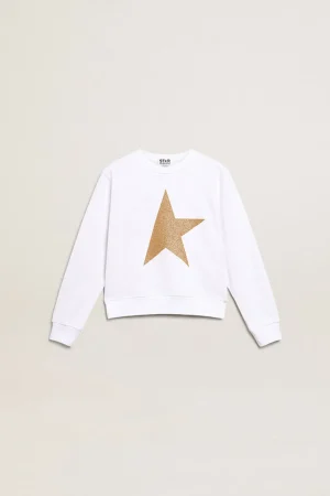Store Moletom infantil feminino branco com maxiestrela dourada na frente Roupas de cima (4-12 years)