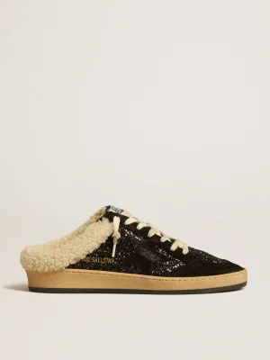 Clearance Mule Ball Star de glitter preto com estrela preta e forro de shearling MULHER Ball Star