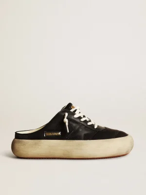 Clearance Mule Space-Star de náilon preto com estrela de couro preto MULHER Space-Star