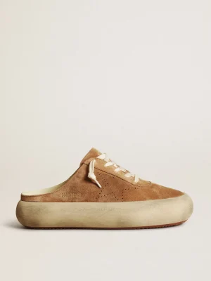 Clearance Mule Space-Star feminino de suede cor tabaco com estrela perfurada MULHER Space-Star