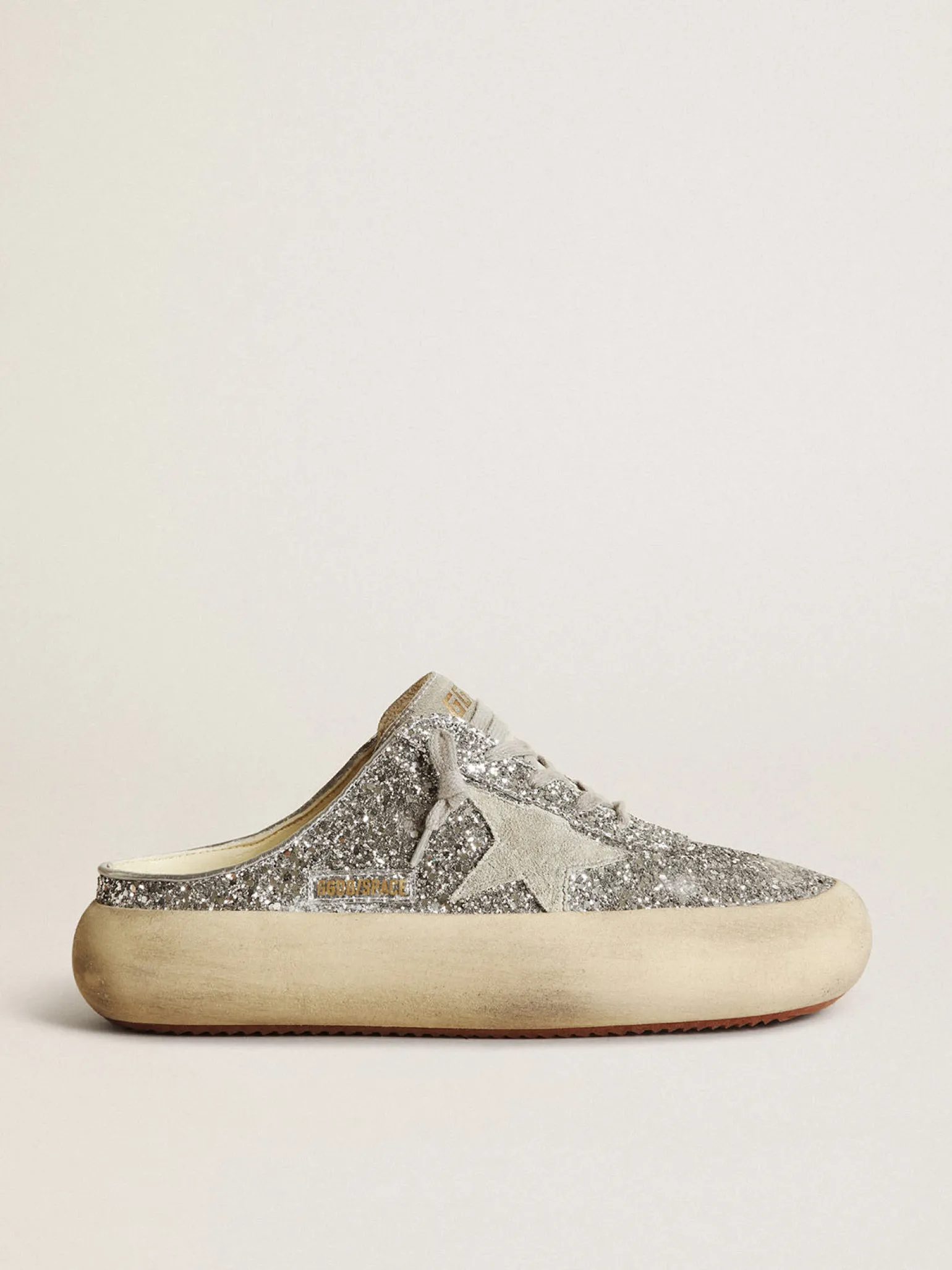Store Mule Space-Star feminino em glitter com estrela e talão cinza gelo MULHER Space-Star