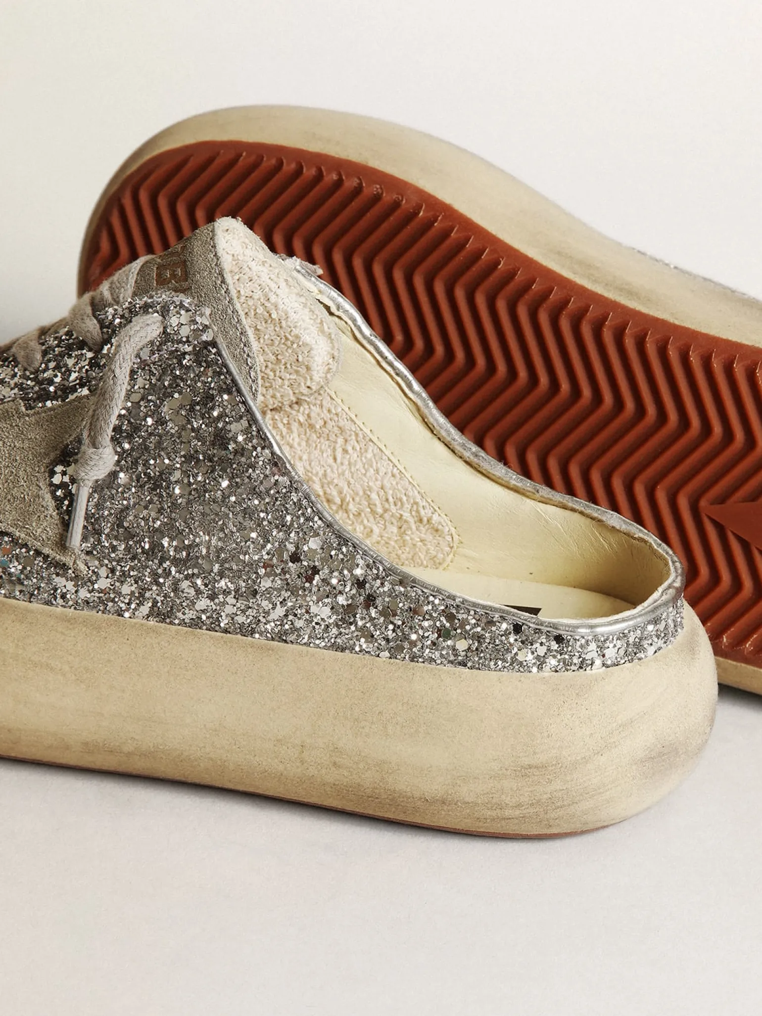 Store Mule Space-Star feminino em glitter com estrela e talão cinza gelo MULHER Space-Star