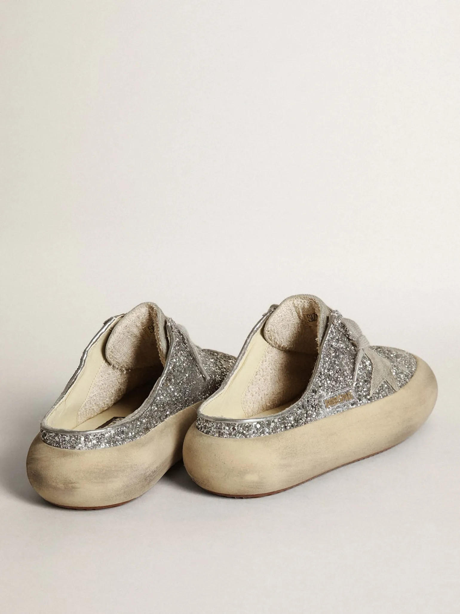 Store Mule Space-Star feminino em glitter com estrela e talão cinza gelo MULHER Space-Star
