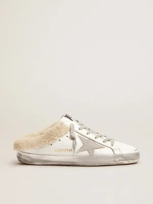 Sale Mule Super-Star de couro branco e forro de shearling MULHER Super-Star Sabot