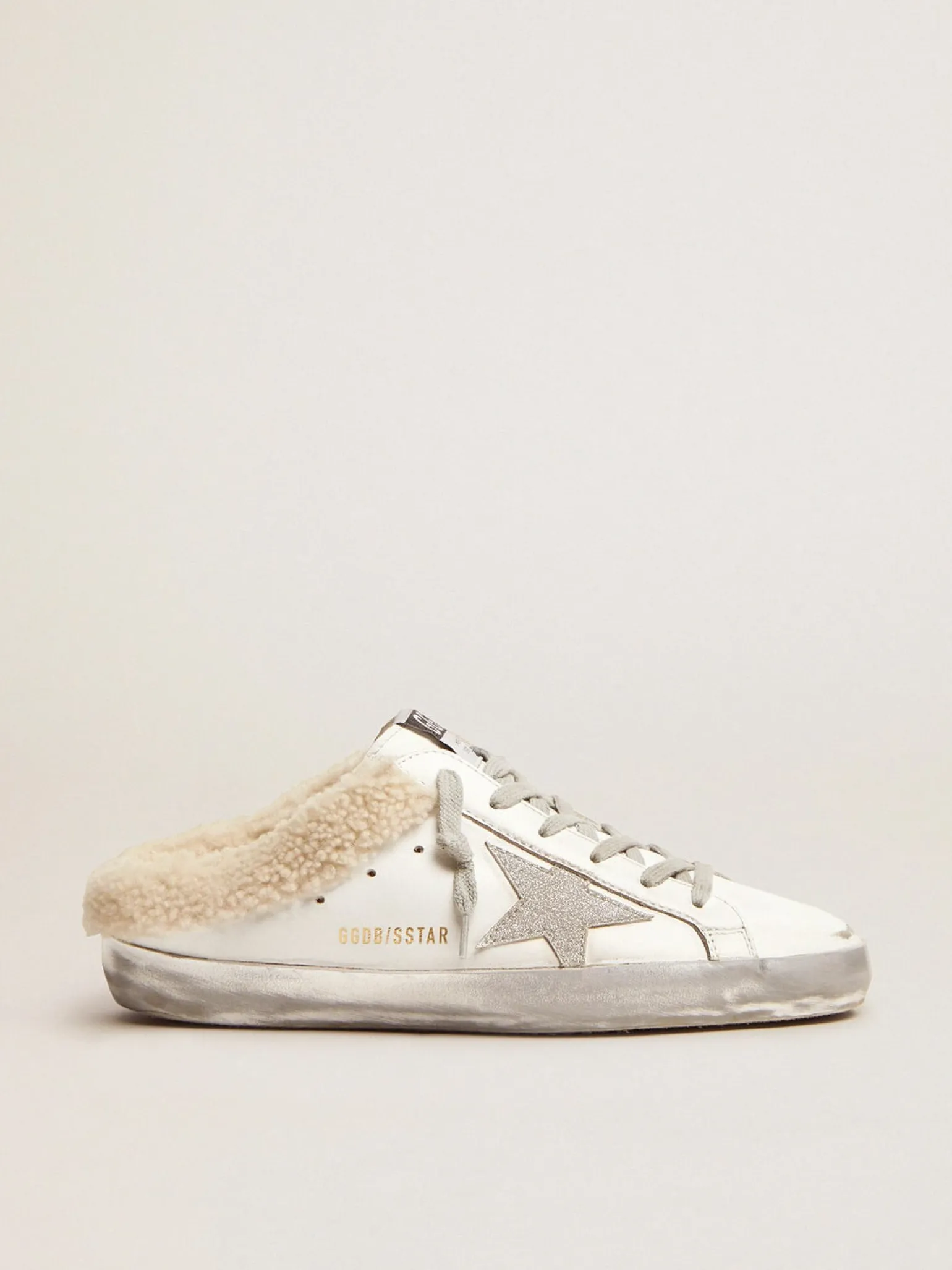 Sale Mule Super-Star de couro branco e forro de shearling MULHER Super-Star Sabot