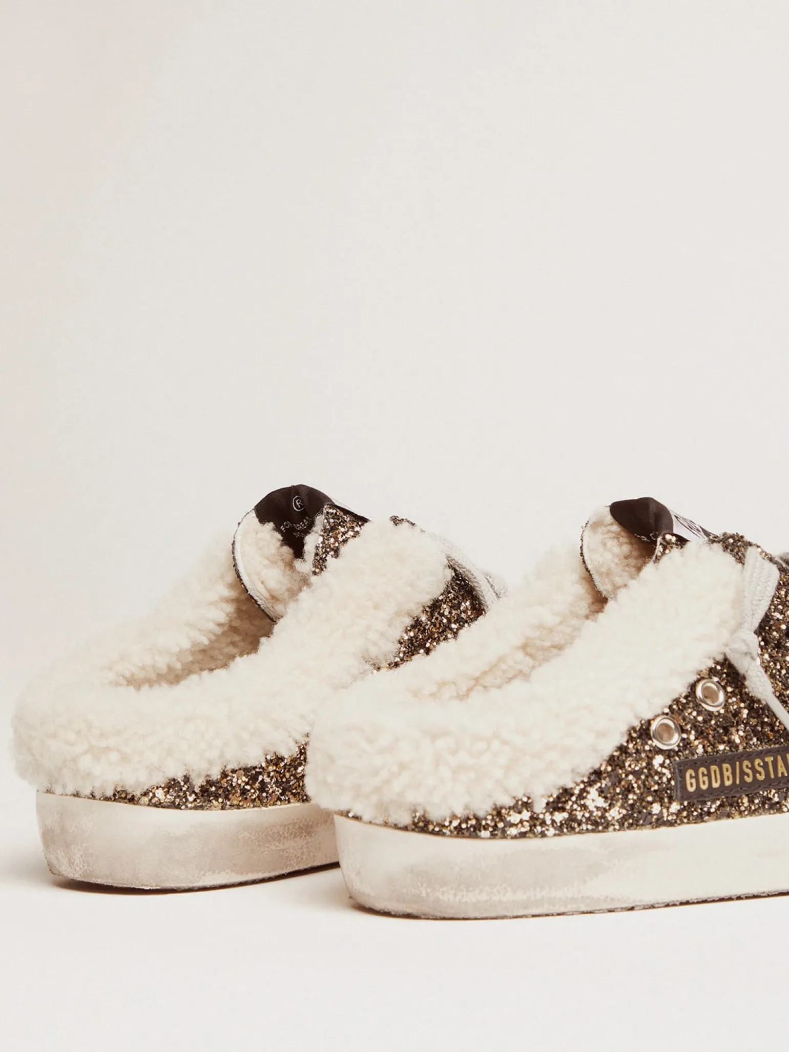 Fashion Mule Super-Star feminino com glitter e interior de shearling MULHER Super-Star Sabot