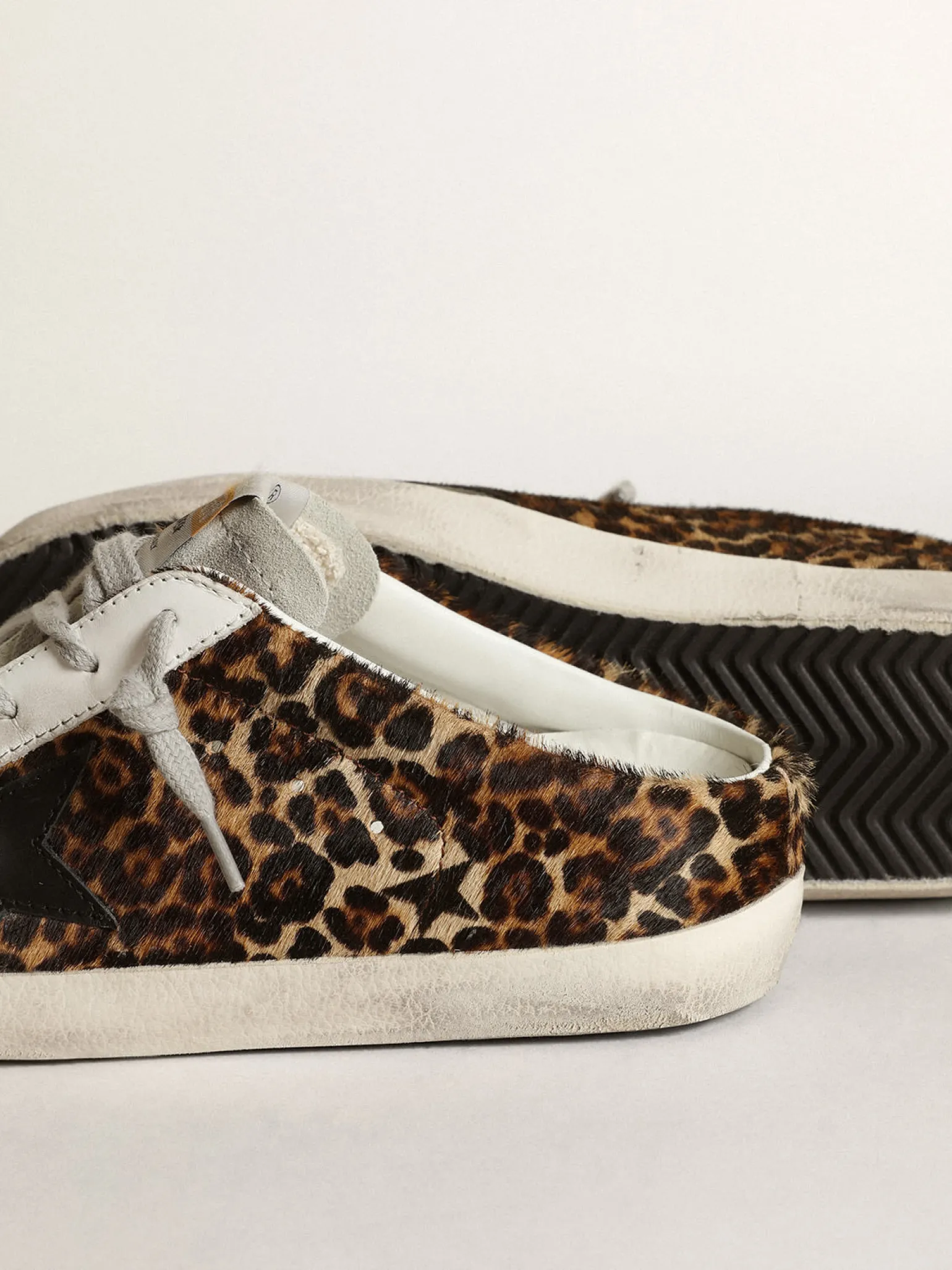 New Mule Super-Star feminino de cavalinho leopardo com estrela preta MULHER Super-Star Sabot