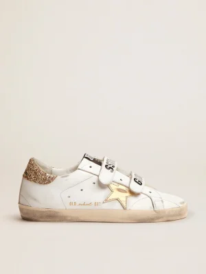 Sale Old School feminino com estrela dourada de couro metálico MULHER Super-Star