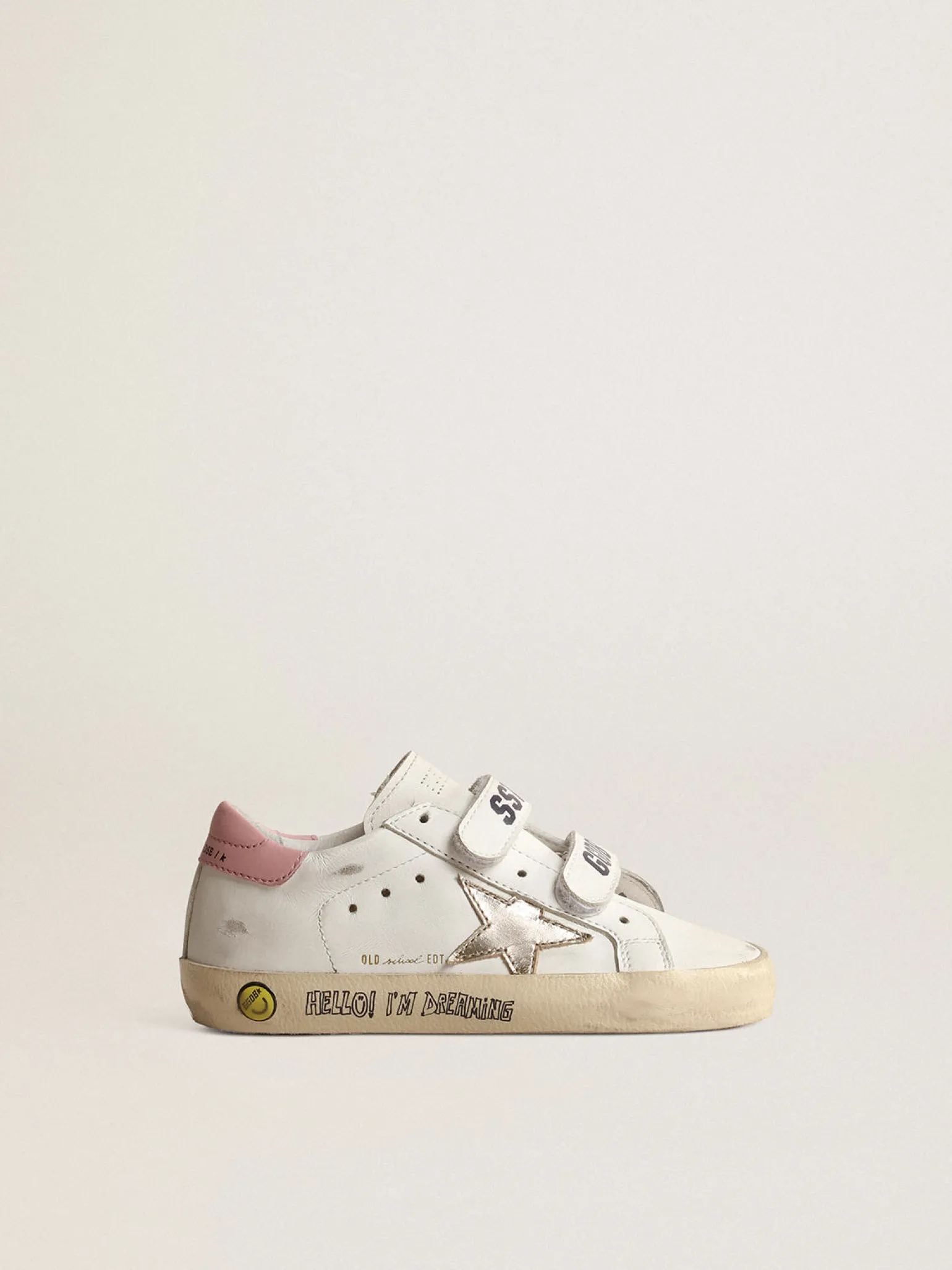 Best Sale Old School Junior com estrela de couro metálico e talão rosa Meninas pequenas (1-3 anos)