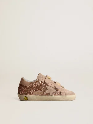 Discount Old School Junior de glitter rosa pêssego, estrela de suede rosa Meninas pequenas (1-3 anos)