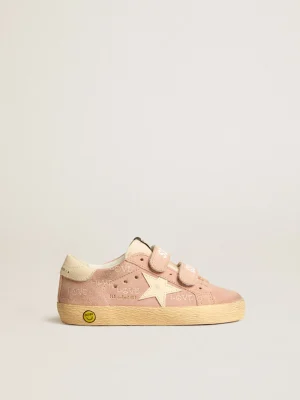 Outlet Old School Junior de suede rosa com estrela e talão de couro creme Meninas pequenas (1-3 anos)