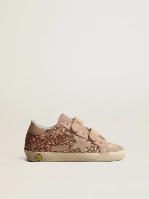 Best Sale Old School Young de glitter rosa pêssego com estrela de suede rosa Meninas (4-10 anos)