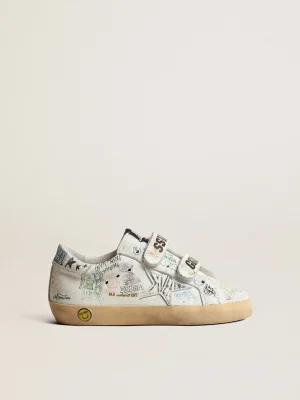 Best Sale Old School Young de napa branca com estampa de grafites colorida Meninas (4-10 anos) | Meninos (4-10 anos)