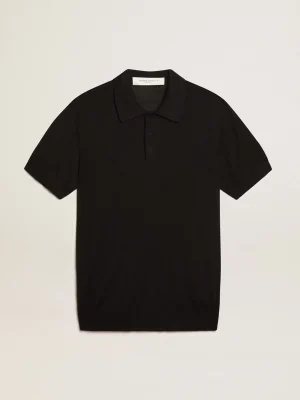 Discount Polo masculina de manga curta de lã merino preta Camisetas