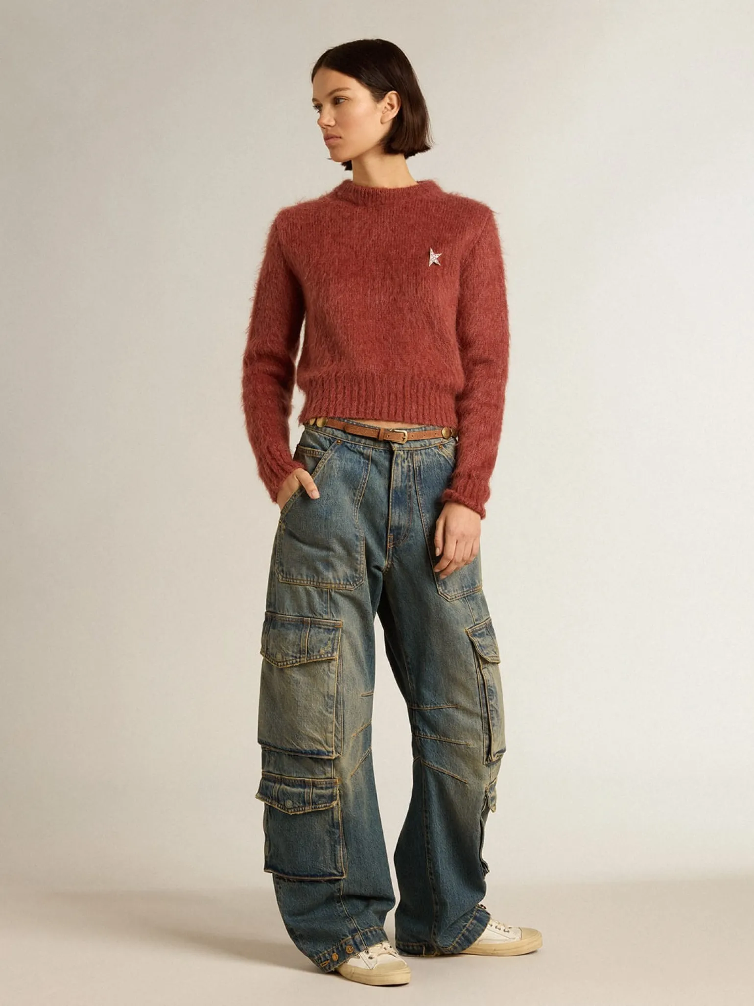 New Pulôver cropped de mohair lilás escuro MULHER Malhas