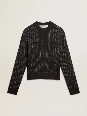 Clearance Pulôver de gola redonda de lã merino com cristais all-over MULHER Malhas