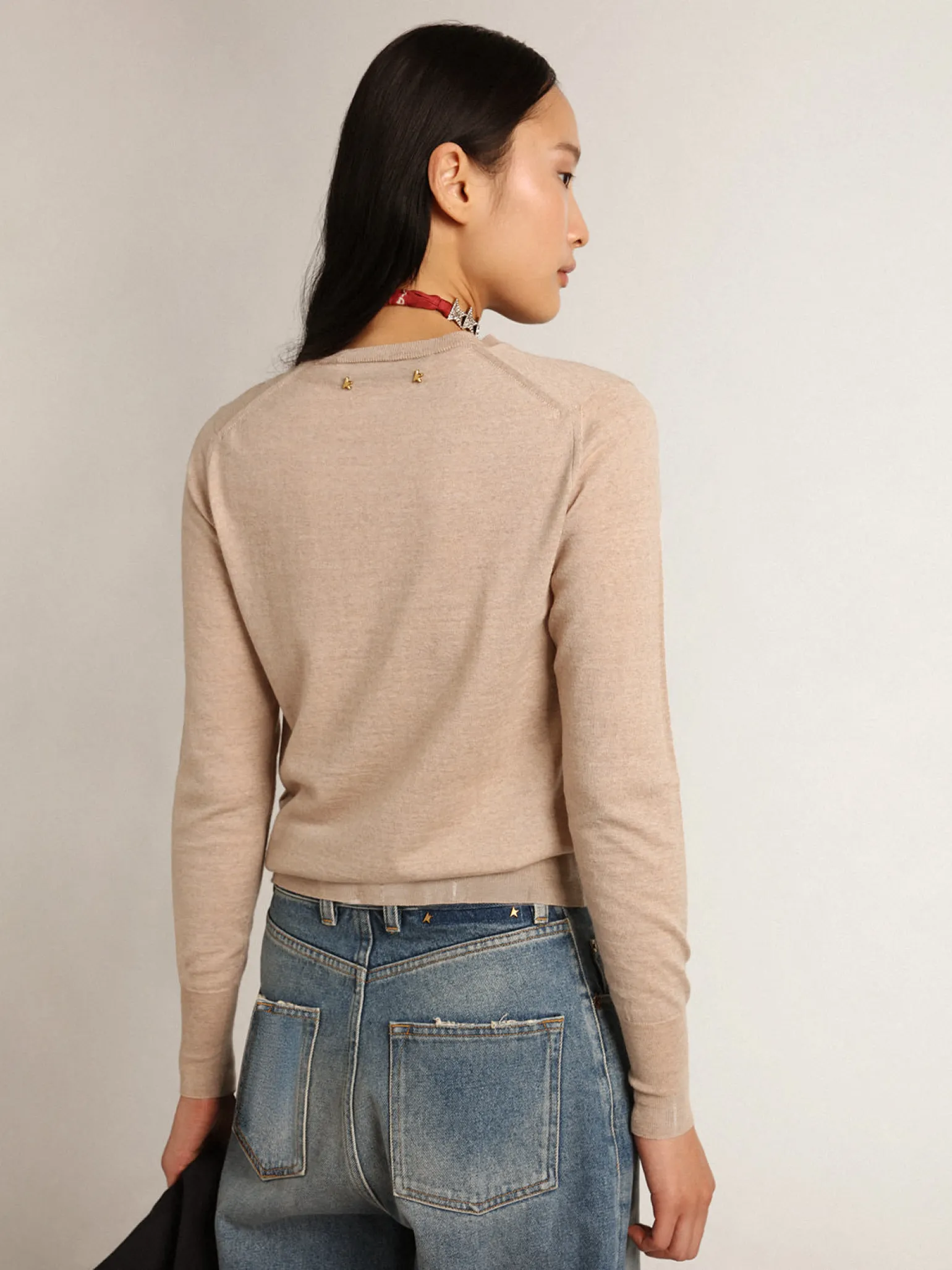 Outlet Pulôver feminino de lã merino marrom-claro MULHER Malhas