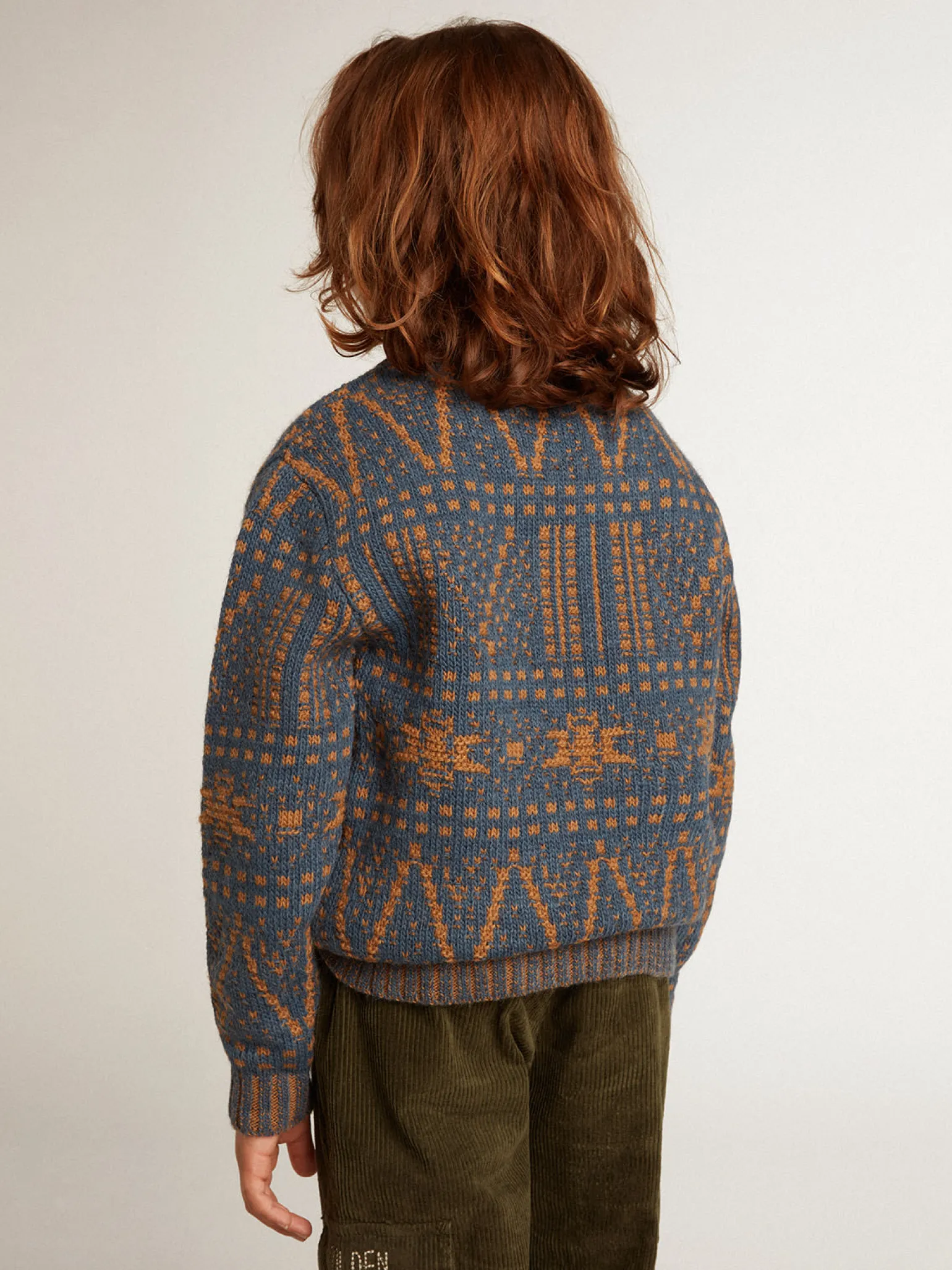 Discount Pulôver infantil masculino de gola redonda com estampa fair isle azul Roupas de cima (4-12 years)
