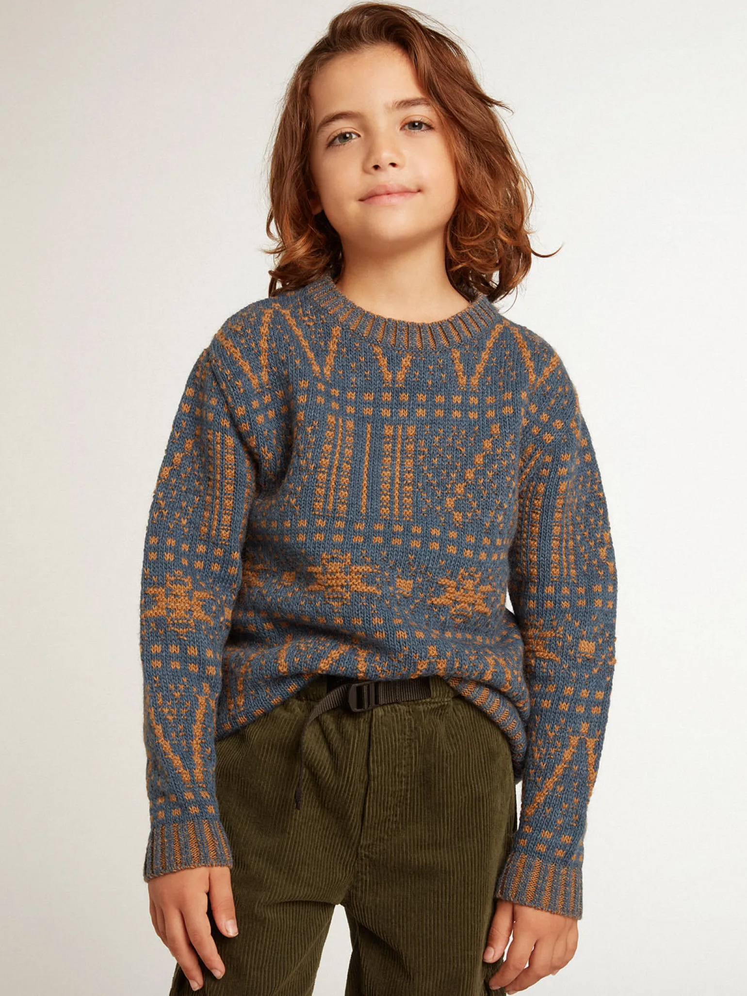 Discount Pulôver infantil masculino de gola redonda com estampa fair isle azul Roupas de cima (4-12 years)