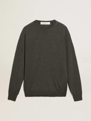 Store Pulôver masculino de gola redonda de lã cinza mescla escura Malhas