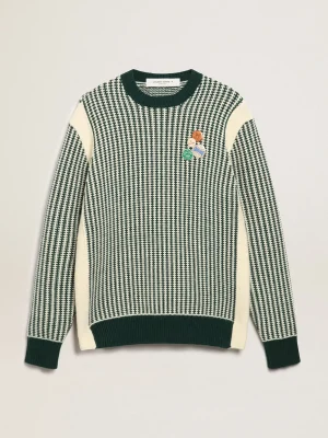 Flash Sale Pulôver masculino de gola redonda de lã bicolor branca e verde Malhas