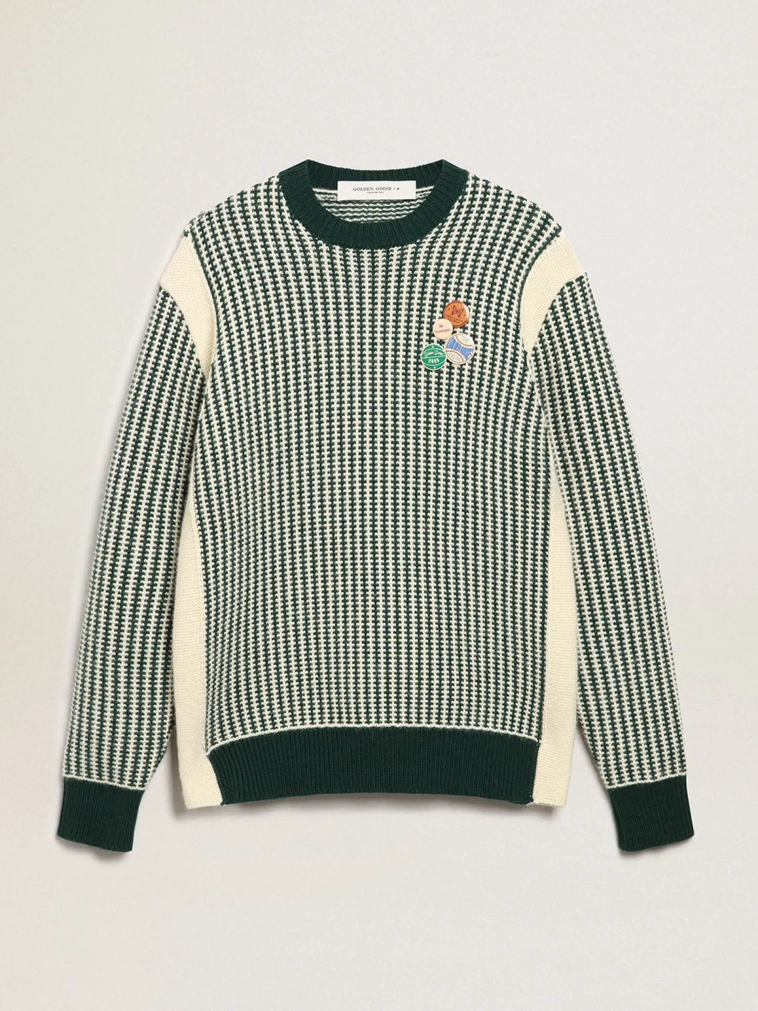 Flash Sale Pulôver masculino de gola redonda de lã bicolor branca e verde Malhas